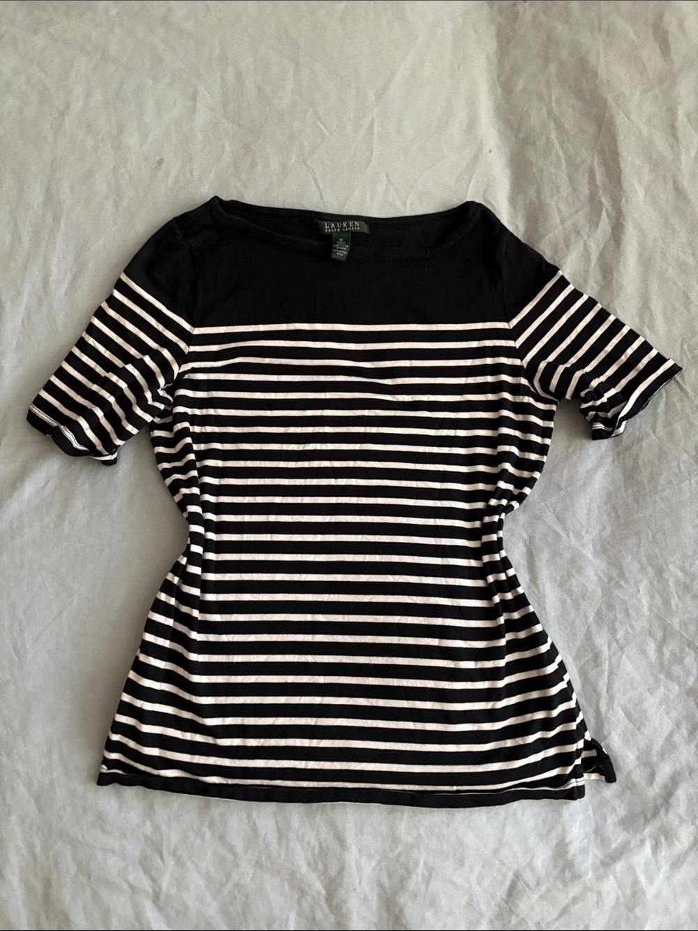 Lauren Ralph Lauren Black and White Striped Boatneck Tee